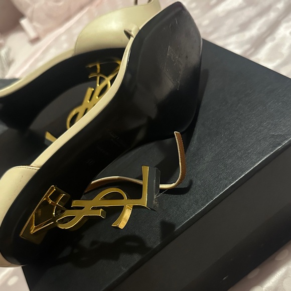 Yves Saint Laurent Cream Heels with Gold Accent - Picture 2 of 5